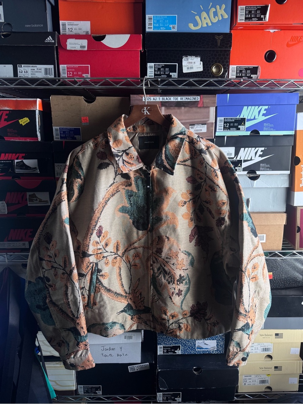 Pacsun Floral Jacquard Harrington Jacket - Beige/Green/Orange